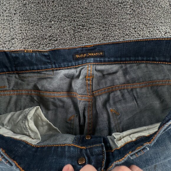 Nudie Jeans Co Mens Jeans Denim Pants Trouser Size 32x34 Grim Tim White Knee - Picture 12 of 16